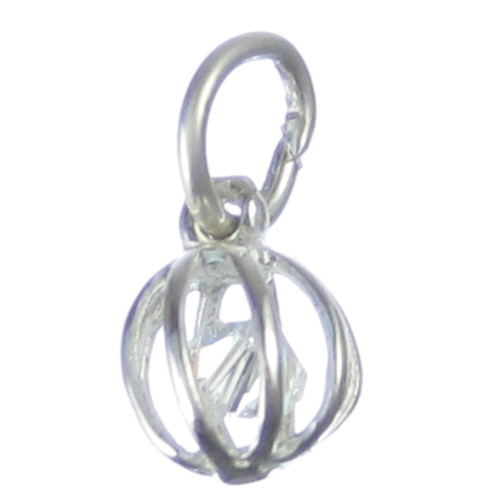 Crystal in a cage small sterling silver charm .925 Cages Crystals