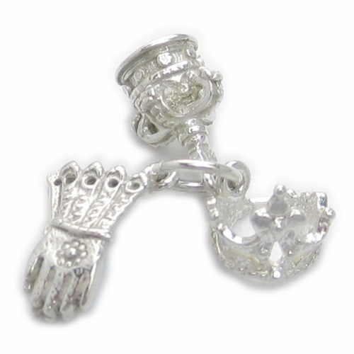 Crown - Tiara - Gauntlet sterling silver charm .925 x 1 Royal Charms