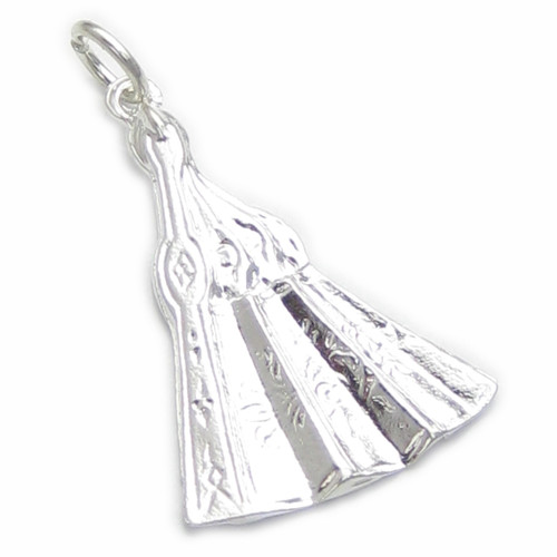Hand Fan 2D sterling silver charm .925 x 1 Cooling Fans charms