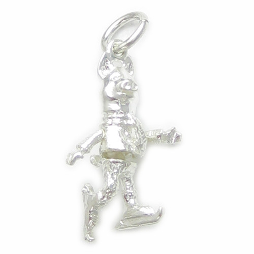 Pig on ice skates sterling silver charm .925 Childrens Character