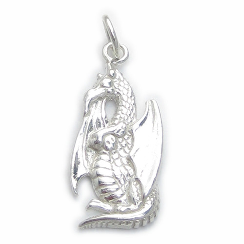 Dragon 2D sterling silver charm .925 x 1 Dragons charms