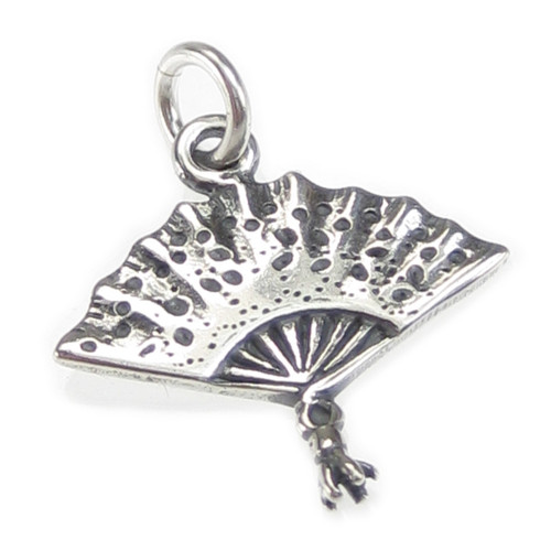 Hand Fan 2D sterling silver charm .925 Cooling Fans charms A1