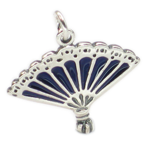 Hand Fan sterling silver charm .925 x 1 Cooling Fans charms