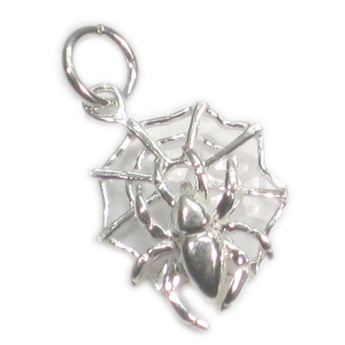 Spider on web sterling silver charm .925 spiders webs charms