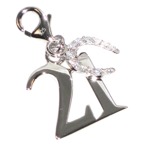 21 with Horseshoe on clip sterling silver charm .925x1 Birthday charms