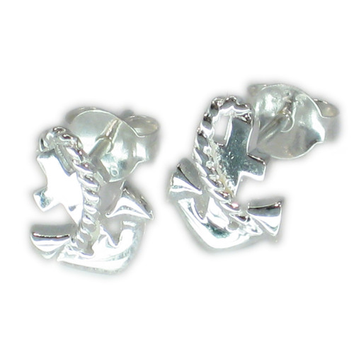 Anchor with Rope sterling silver stud earrings .925 x 1 pair studs
