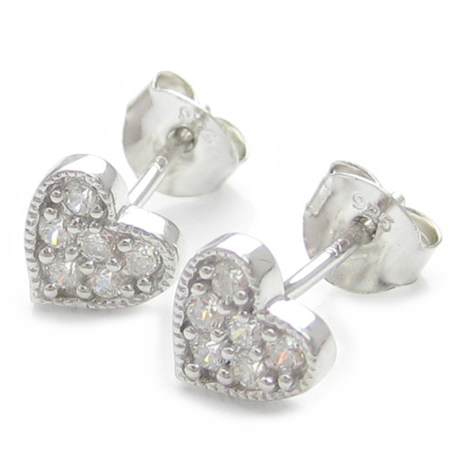 Heart sterling silver stud earrings .925 x 1 pair Hearts studs