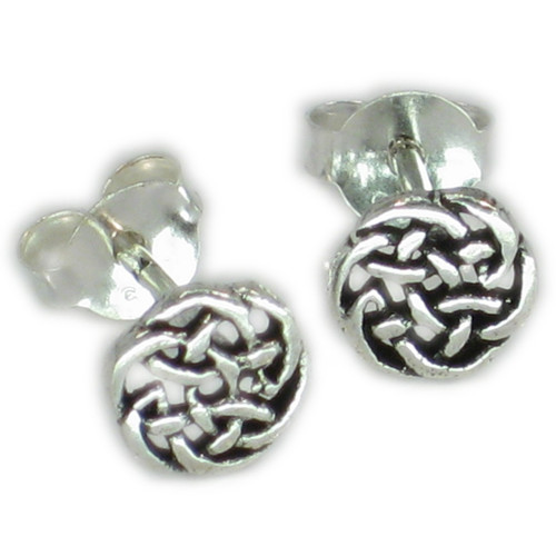 Celtic round sterling silver stud earrings .925 x 1 pair studs