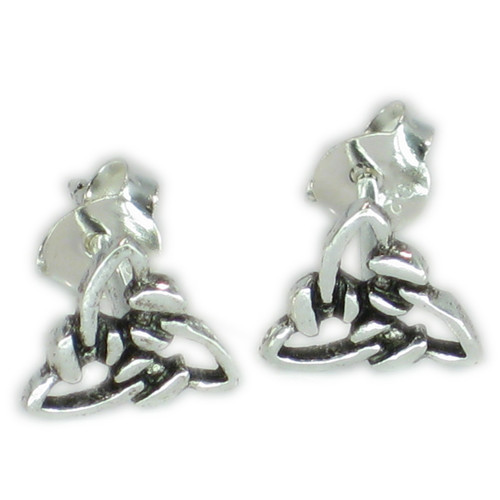 Celtic weave triangle sterling silver stud earrings .925 x 1 pair studs