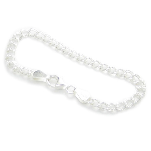 Apx 6 Inch sterling silver Double curb link charm bracelet .925 x 1