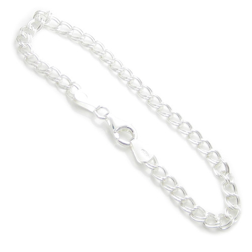 Apx 7 Inch sterling silver Double curb link charm bracelet .925 x 1