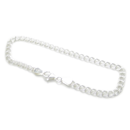Apx 8 Inch sterling silver Double curb link charm bracelet .925