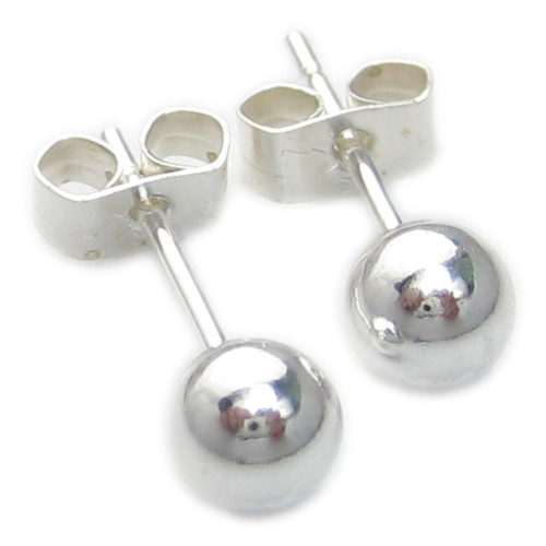 5mm sterling silver ball stud earrings .925 x 1 pair balls beads studs