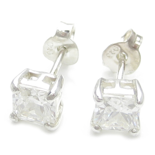 Cubic Zirconia sterling silver stud earrings .925 pair CZ studs