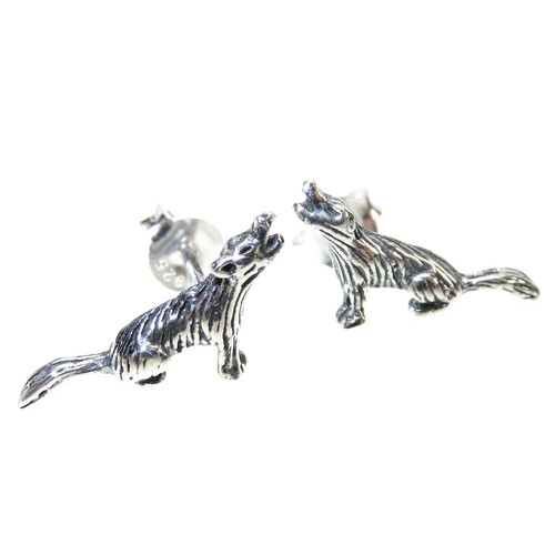 Howling Wolf sterling silver stud earrings .925 x 1 pair Howl wolves studs