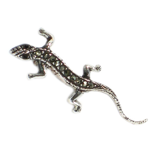 Lizard marcasite set sterling silver brooch .925 Lizards Brooches