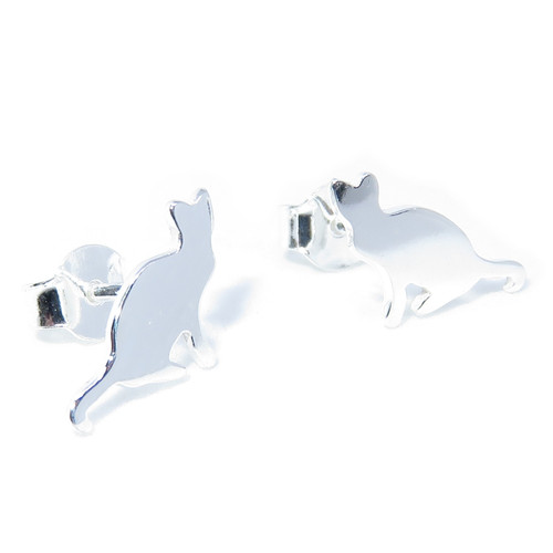 Cat sterling silver stud earrings .925 pair Pussy Cats Studs