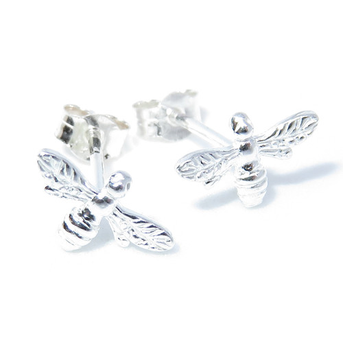 TINY Bee sterling silver stud earrings .925 x 1 pair studs Buzzing Bees