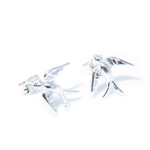 TINY Swallow sterling silver stud earrings .925 pair bird studs