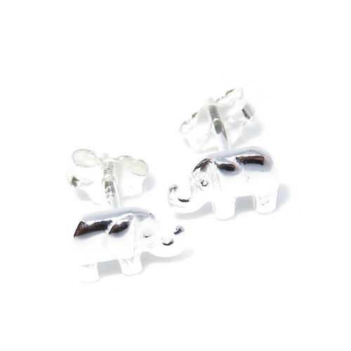 TINY Elephant sterling silver stud earrings .925 x 1 pair studs