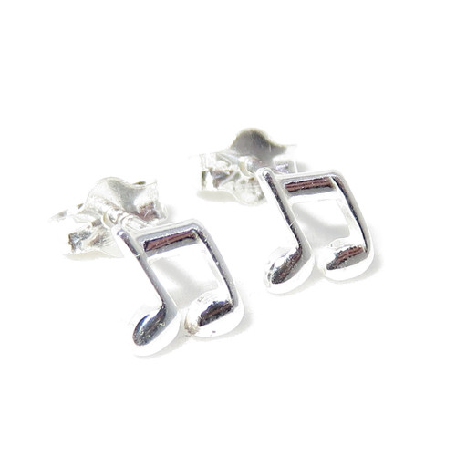 TINY Music Note sterling silver stud earrings .925 pair studs