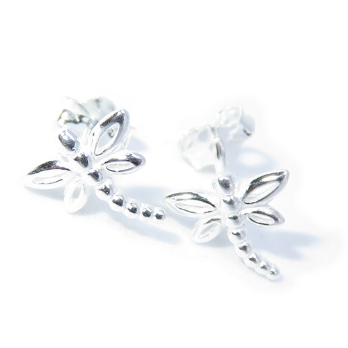 TINY Dragonfly sterling silver stud earrings .925 x 1 pair insect studs