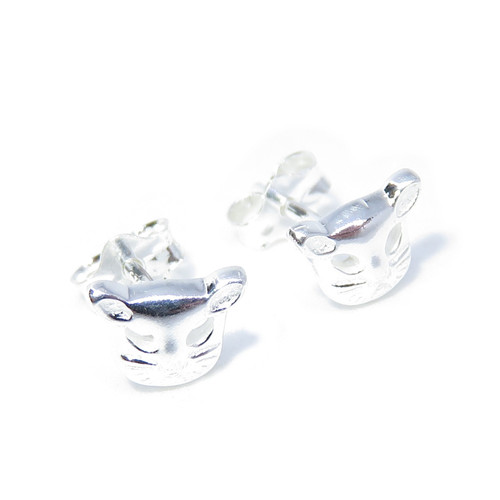 TINY Cat sterling silver stud earrings .925 x 1 pair pussy cats studs