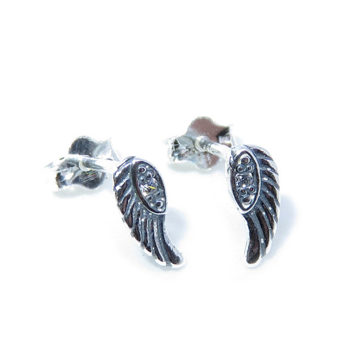 TINY Angel Wing sterling silver stud earrings .925 x 1 pair studs