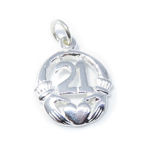 21st Birthday Claddagh sterling silver charm .925 x 1 Birthdays charms