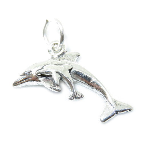 Dolphin and Calf Tiny sterling silver charm .925 x 1 Dolphins charms A1