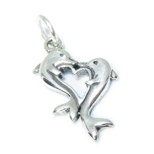 Playful dolphins sterling silver charm .925 Dolphin playing charms
