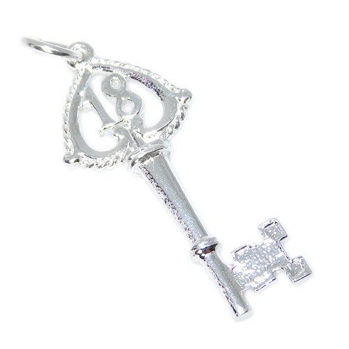 18th Birthday Key sterling silver charm .925 Eighteenth Birthdays