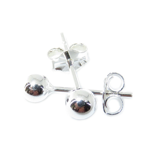 4mm sterling silver ball stud earrings .925 x 1 pair bead studs