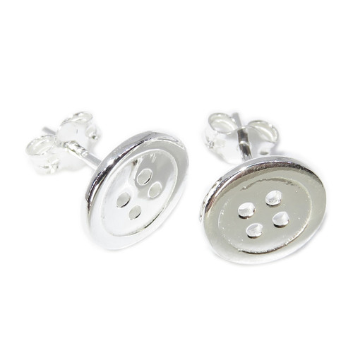 Button sterling silver stud earrings .925 x 1 pair buttons studs