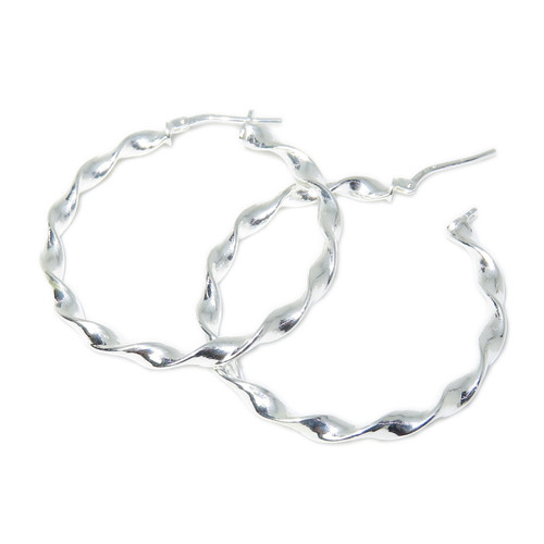 Apx 26mm twisted tube creole hoop sterling silver earrings .925 x1 pair