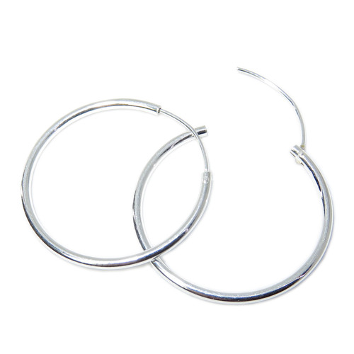 Apx 25mm plain hoop earrings .925 x 1 pair hoops