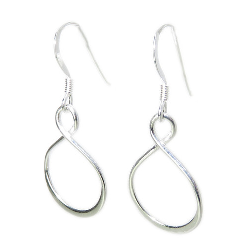 Plain twisted loop sterling silver drop earrings .925 x 1 pair drops