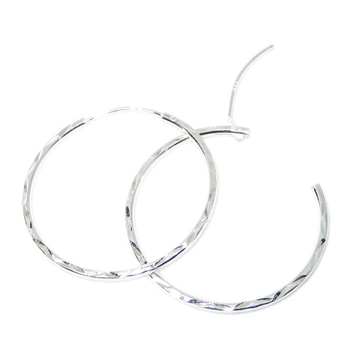 Apx 25mm Diamond cut hoop earrings .925 x 1 pair hoops