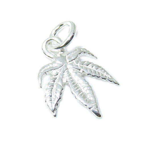 Cannabis Leaf SMALL sterling silver charm .925 x 1 Drugs Leaves charms A1