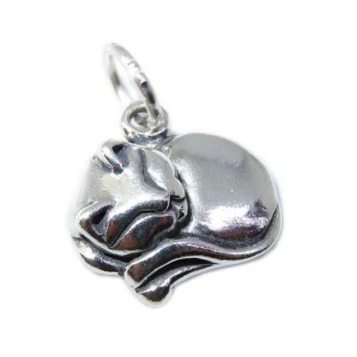 Sleeping Cat sterling silver 2D charm .925 x 1 Asleep Kitten charms