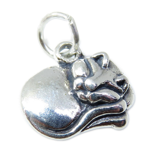 Kitten Sleeping 2D sterling silver charm .925 Cats Asleep charms
