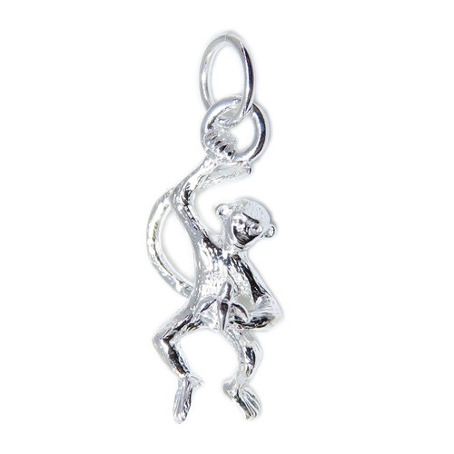 Monkey hanging eating banana sterling silver charm .925 x1 Monkies charms