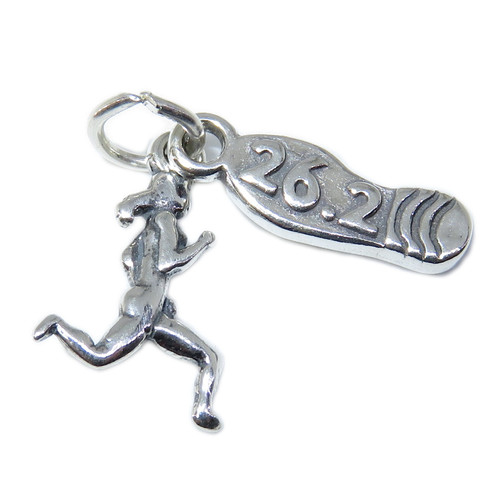 Runner & 26.2 mile running shoe sterling silver charm .925 x 1 Runners