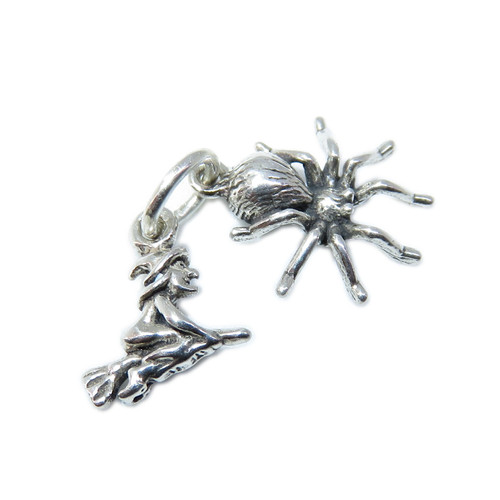 Tiny Spider & Witch sterling silver charm .925 x 1 Halloween charms
