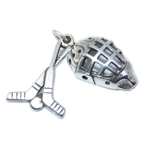 Ice Hockey Mask & Sitcks sterling silver charm .925 x 1 Hocky charms