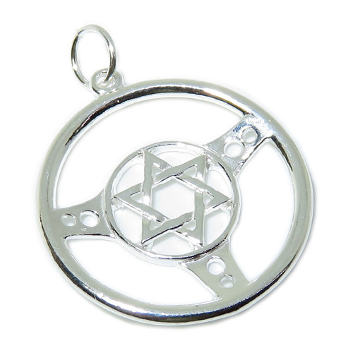 Star Of David in steering wheel sterling silver charm .925 x 1 Jewish charms