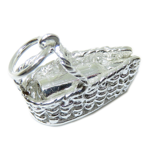 Bottle of Wine in Basket sterling silver charm .925 x 1 Wines Bottles charms