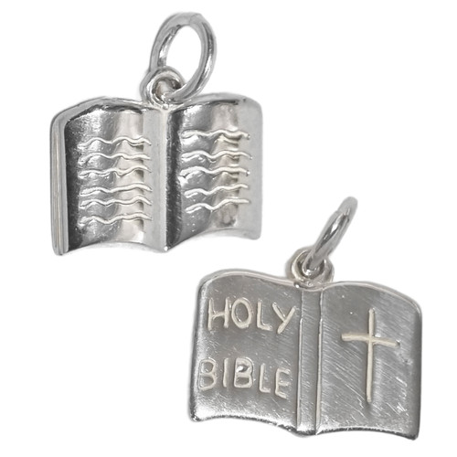 Sterling Silver Holy Bible Charm Open Book Cross Christian
