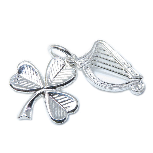 Irish shamrock & Harp sterling silver charm .925 Ireland charms