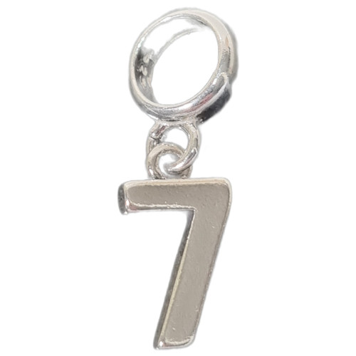 Number 7 sterling silver bead charm .925 Numbers Seven luck charms